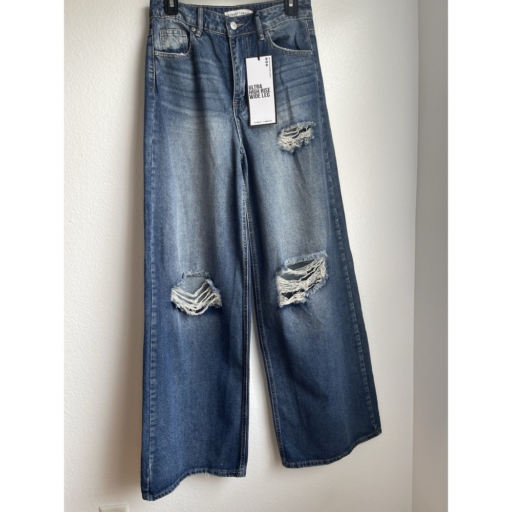 Almost Famous Women's Distressed Blue Denim Jeans, Size 3 - Picture 4 of 13